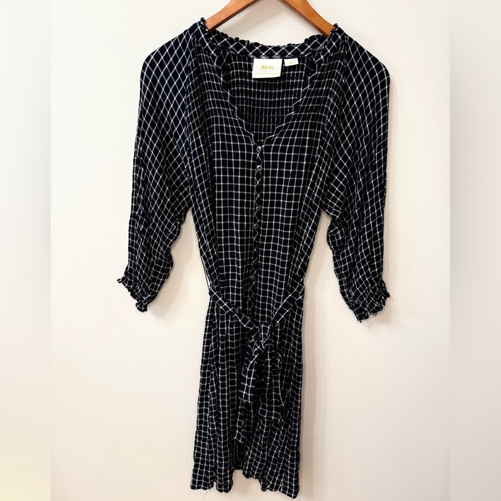 Anthropologie Black and White Windowpane Mini Dress
